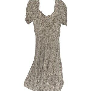 FLORAL FLOWY TIERED Midi Dress By Monteau Woman’s Size M BOHO Brown White Ruffle